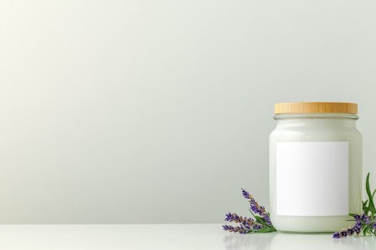 Minimalist jar displays calming lavender, showcasing natural bea