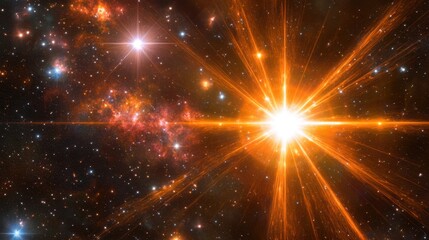 Fototapeta premium A dynamic, colorful black hole emitting radiant light flares, set against a vast cosmic star field