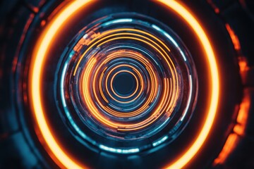 Fototapeta premium Abstract glowing neon circles tunnel.