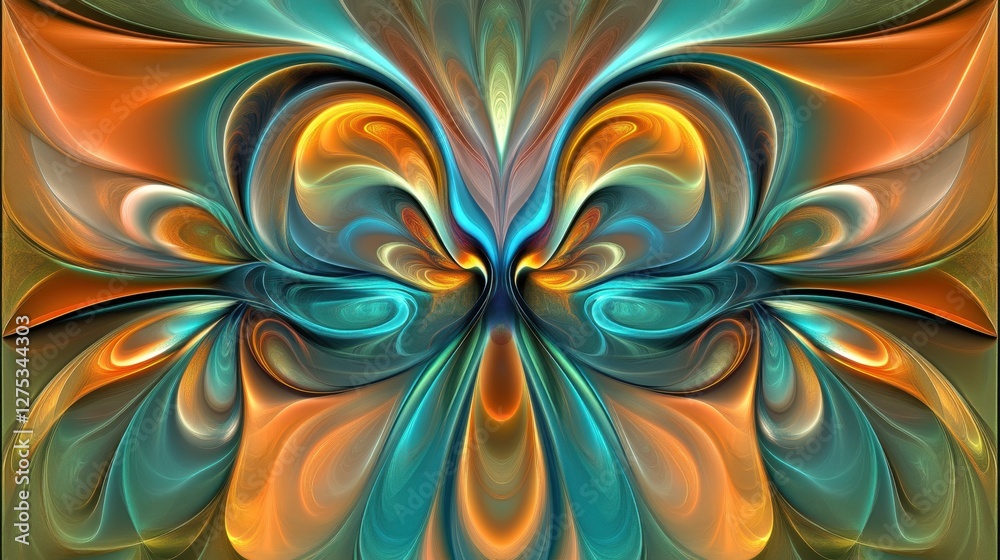 Poster a futuristic digital background featuring a glowing teal and orange color scheme with complex fracta
