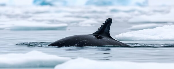 Fototapeta premium Majestic Whale Swimming Among Icebergs in Serene Arctic Waters