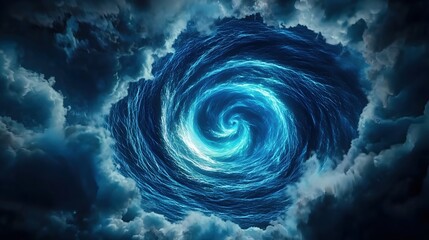 Whirling Blue Cyclone amidst Dark Stormy Clouds in the Sky