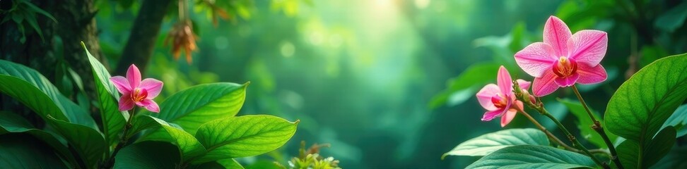 Fototapeta premium Jungle ferns and orchids swaying gently in the breeze, plant life, nature scenes