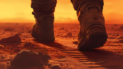 Astronaut Boot on Mars: Brown and Orange Art Illustration