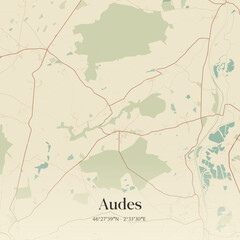 Fototapeta premium Vintage map of Audes, France.