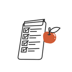doodle clipboard document checklist and apple fruit illustration icon