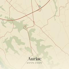 Fototapeta premium Vintage map of Auriac, France.