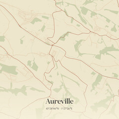 Fototapeta premium Vintage map of Aureville, France.