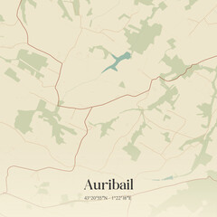 Fototapeta premium Vintage map of Auribail, France.