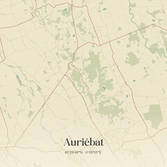 Fototapeta premium Vintage map of Auriébat, France.