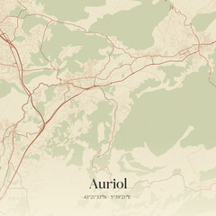 Fototapeta premium Vintage map of Auriol, France.