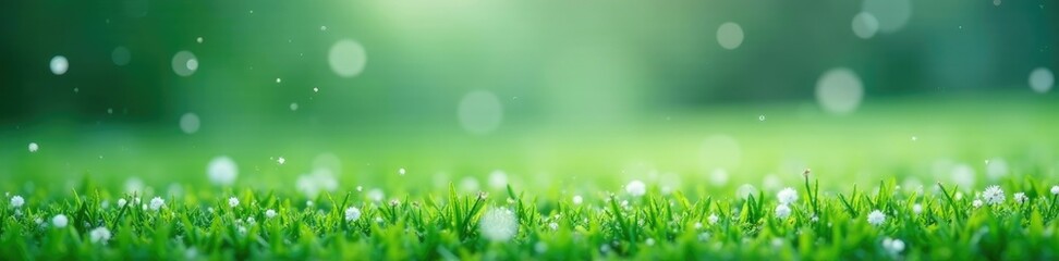 Obraz premium Fresh snowflakes gently falling on a green field, white, peaceful, winter