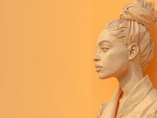 Realistic Representation of an Inspiring Female Figure Against a Bright Orange Background in Contemporary Art Style