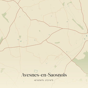 Vintage map of Avesnes-en-Saosnois, France.