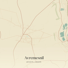 Fototapeta premium Vintage map of Avremesnil, France.