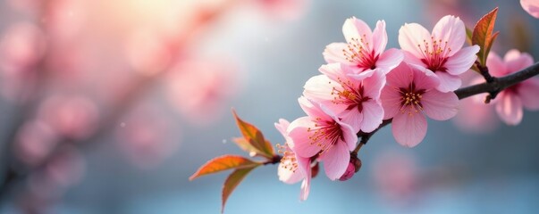 Delicate apricot blossoms on a winter morning, winter bloom, flowers blooming