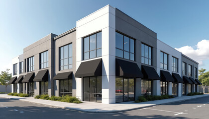 Prime commercial space in versatile mixed-use building with storefront and awning. Showcase opportunity. Real retail opportunity. Architecture of facades. Business investment. New shop on street.