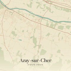 Fototapeta premium Vintage map of Azay-sur-Cher, France.