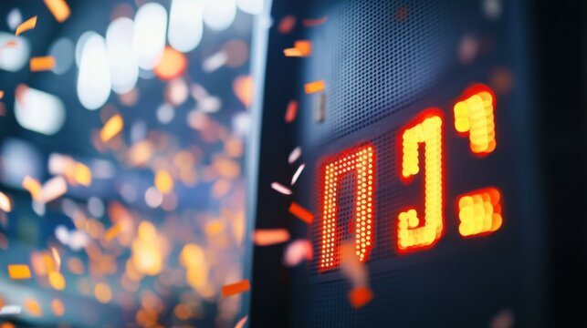 Baseball playoffs, a close-up of a scoreboard celebrating a team’s win. Featuring playoff victory - Powered by Adobe