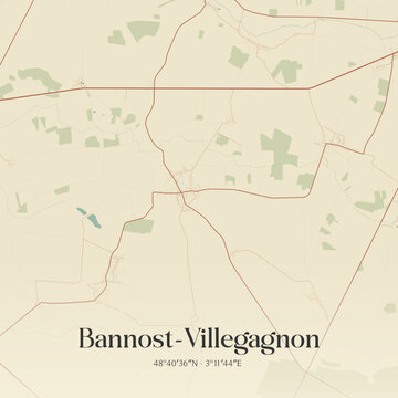 Vintage map of Bannost-Villegagnon, France.