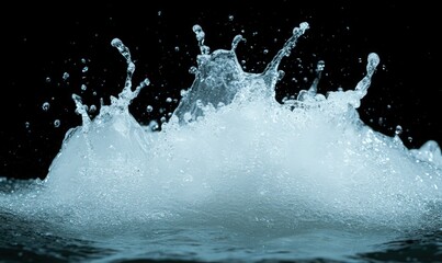 Dynamic Water Splash White and Blue Burst Against Black Background