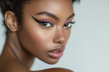 Fototapeta premium Stunning Makeup Artistry: Close-up Portrait of a Beautiful Woman