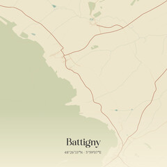 Obraz premium Vintage map of Battigny, France.