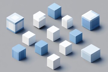 Obraz premium Abstract isometric cubes, white and blue blocks.