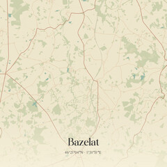 Fototapeta premium Vintage map of Bazelat, France.