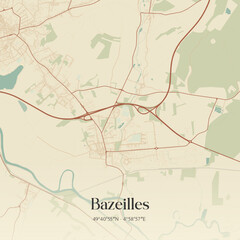 Fototapeta premium Vintage map of Bazeilles, France.