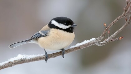 Obraz premium Small Bird on Snow Covered Branch in Winter