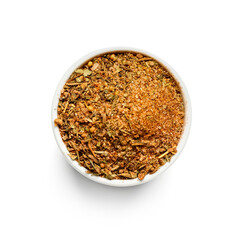 Bowl of fresh aromatic spice on white background