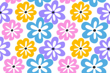 Colorful abstract flower art seamless pattern