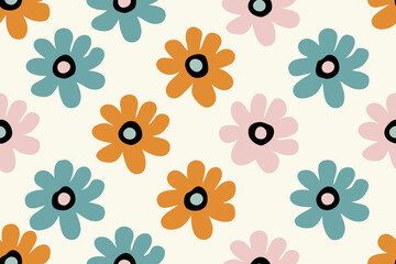 Fototapeta premium Colorful abstract flower art seamless pattern