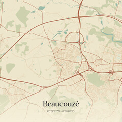 Fototapeta premium Vintage map of Beaucouzé, France.