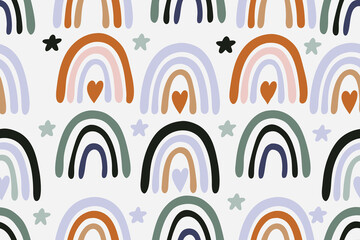 Abstract Rainbow and Florals seanless pattern illustration