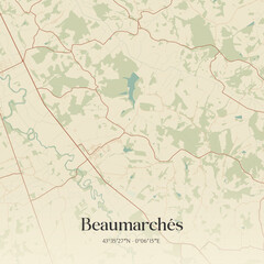 Fototapeta premium Vintage map of Beaumarchés, France.