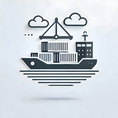 Naklejka premium A sleek and minimalist illustration of cargo being loaded onto a ship for export. The white background highlights the simplicity of shipping and transportation logistics.