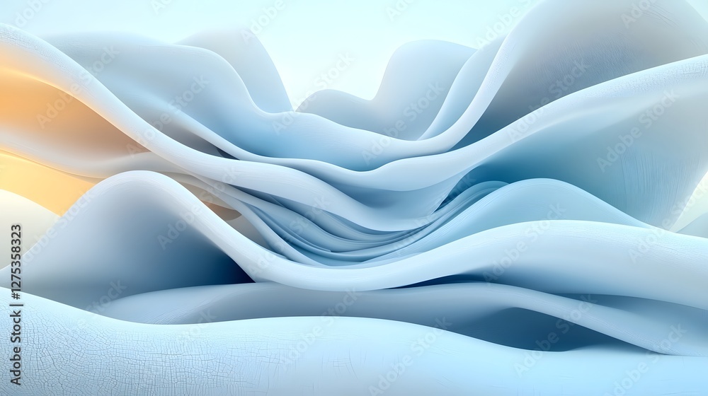 Fototapete overlapping fluid shapes in serene blue and white gradient forming elegant 3d abstract design