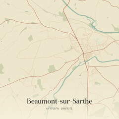 Obraz premium Vintage map of Beaumont-sur-Sarthe, France.