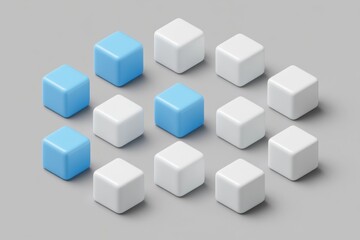 Blue and white cubes arranged in a pattern on grey background.