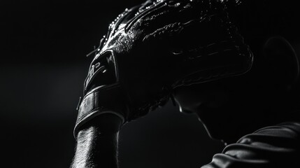 Baseball playoffs, a pitcher wiping sweat off their forehead between innings. Featuring playoff endurance