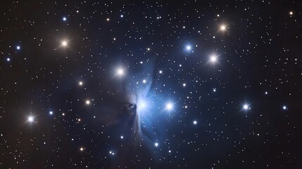 Pleiades star cluster, night sky, cosmic dust, celestial.