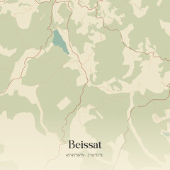 Vintage map of Beissat, France.