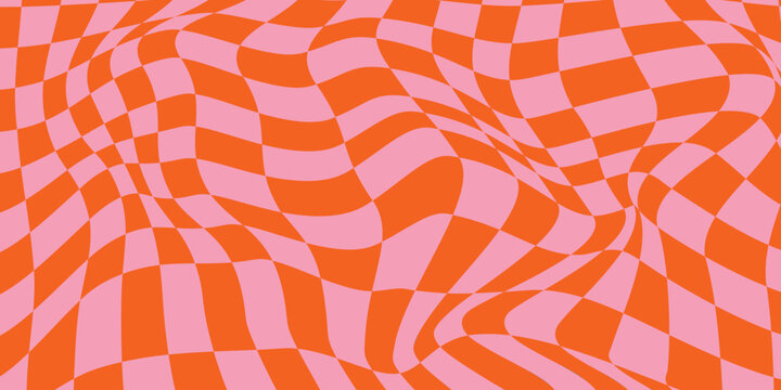 Fototapeta Checkerboard groovy background. Vintage trippy chess pattern. Swirl y2k checkerboard background. Vector illustration