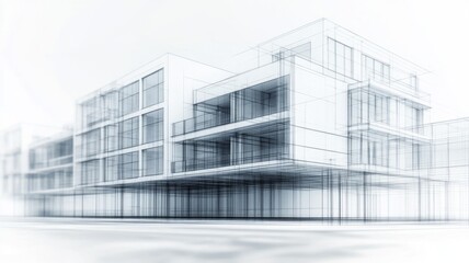 Fototapeta premium Architectural blueprint showcasing modern residential building design with multiple levels and balconies in a minimalistic style