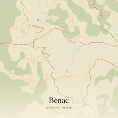 Obraz premium Vintage map of Bénac, France.