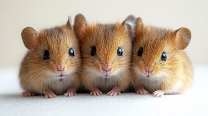 Three Cute Little Mice Posing Together in a Close-Up Shot. Generative AI