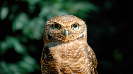 Fototapeta premium Majestic owl with intricate feather patterns gazes intently, sur