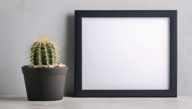 Desert Charm A Miniature Cactus Thrives in a Black Concrete Planter, Framed Against a White Backdrop, Ready for Poster Art or Home Decor Inspiration - Powered by Adobe
